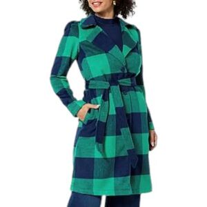 G by Giuliani Green and Blue Plaid Belted Coat
